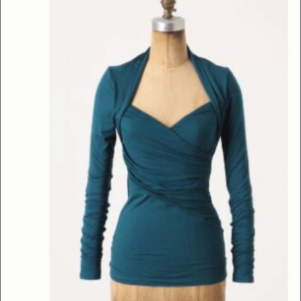 Anthropologie rusched teal sexy top from